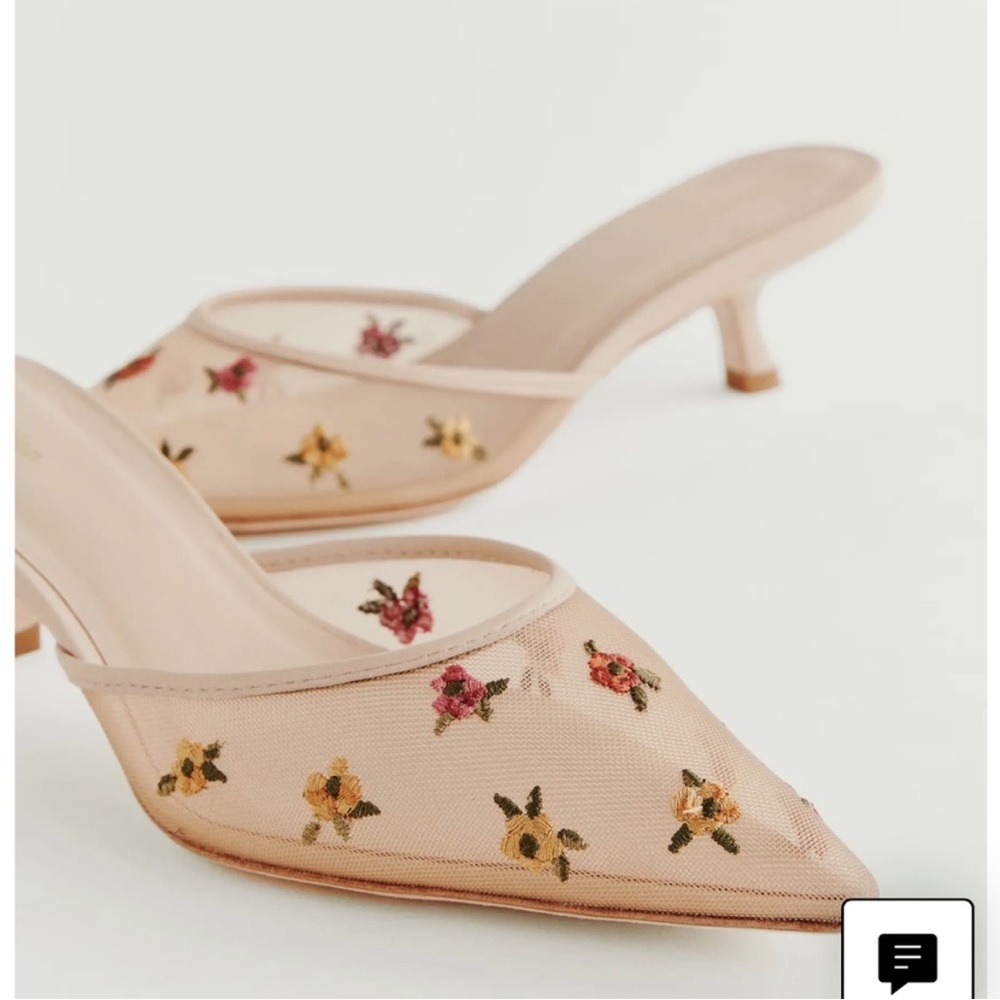 NWOB Reformation NUDE EMBROIDERED MESH MULE Size 8 - Picture 7 of 10